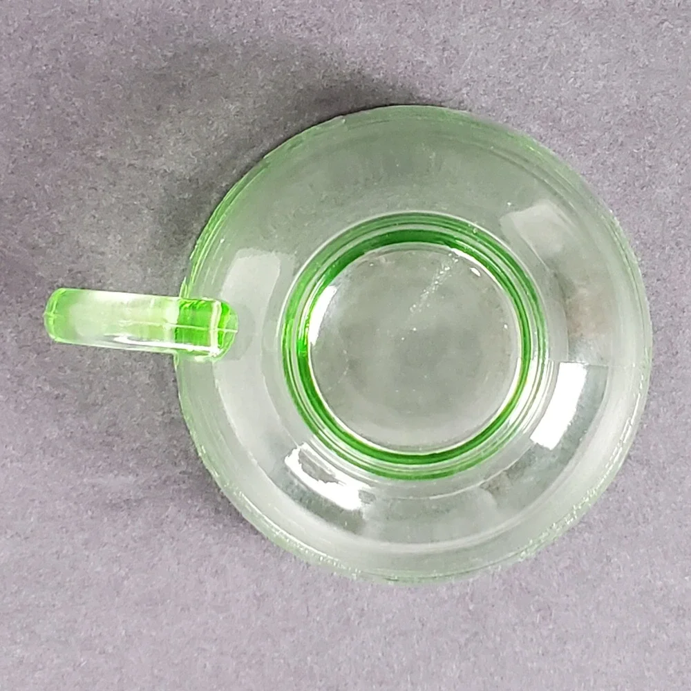 Hazel-Atlas Cloverleaf Green Uranium Depression Glass Tea Cup and Saucer Set